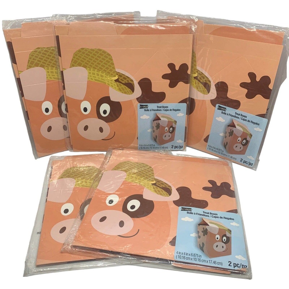 Lot of 10 Pcs Treat Boxes by Studio 18 Farm Pig Theme 4"x4"x6.875"